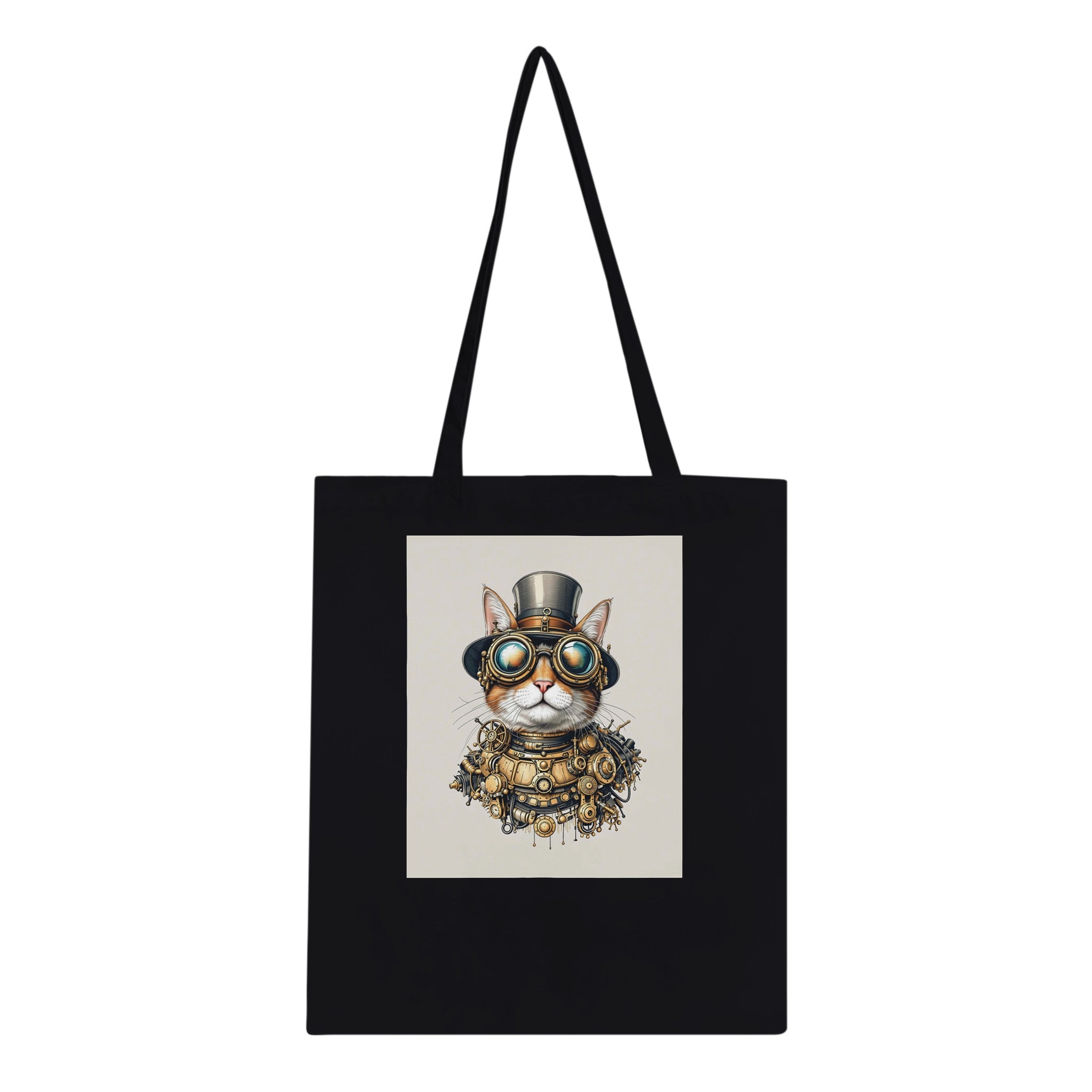 Steampunk Cat Tote Bag Cotton Shopper UK Tote Bag — detail view | Wild Thread Co