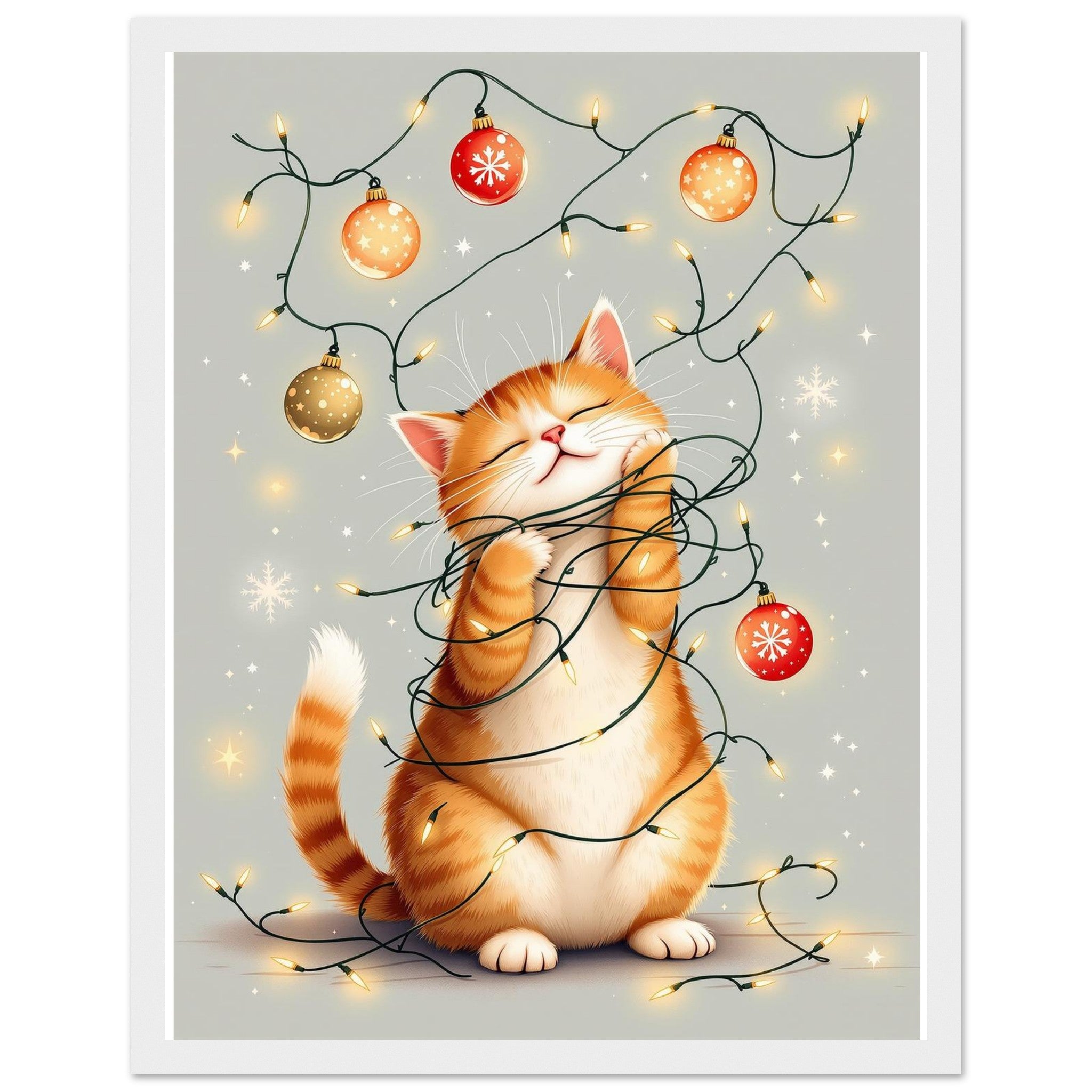 Cat Christmas Wall Art Ready to Hang UK Framed Art Print — detail view | Wild Thread Co