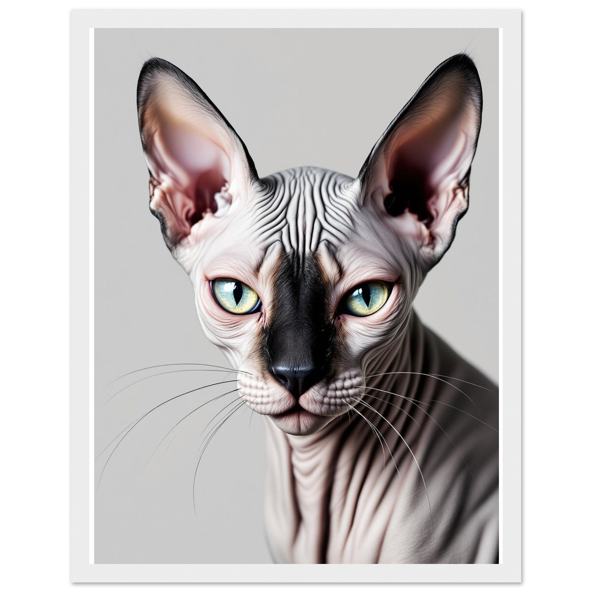 Sphynx Cat Portrait Framed Print Wall Art Ready to Hang UK Framed Art Print — detail view | Wild Thread Co