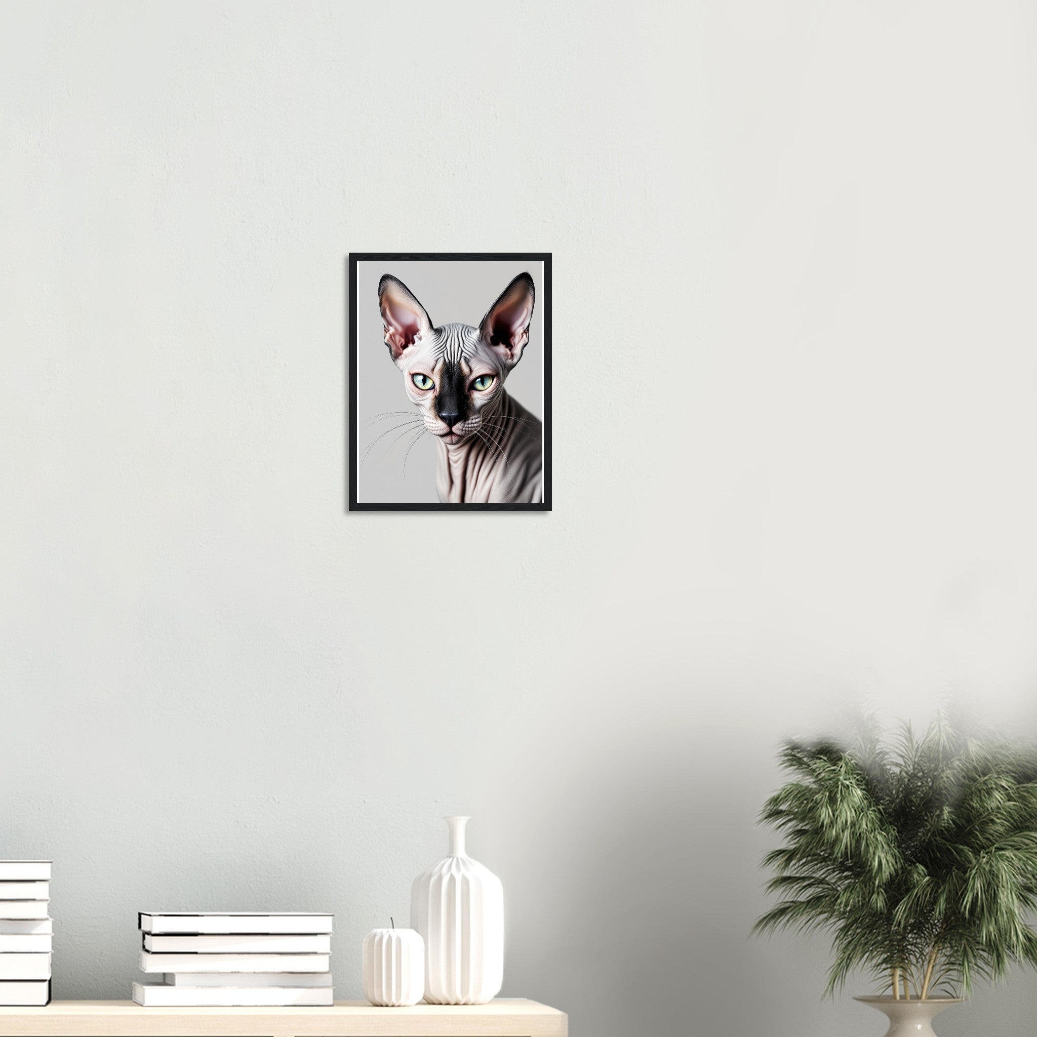 Sphynx Cat Portrait Framed Print Wall Art Ready to Hang UK Framed Art Print — detail view | Wild Thread Co