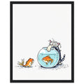 Cat And Fish Bowl Art Wall Art Ready to Hang UK Framed Print H — Framed Art Print | Wild Thread Co UK