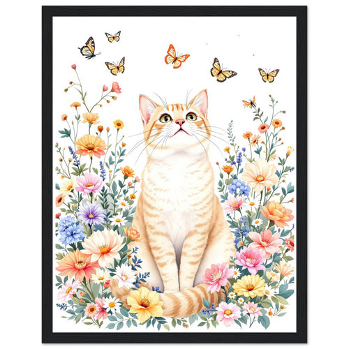 Cat In Flowers Art Wall Art Ready to Hang UK Framed Print Hang — Framed Art Print | Wild Thread Co UK