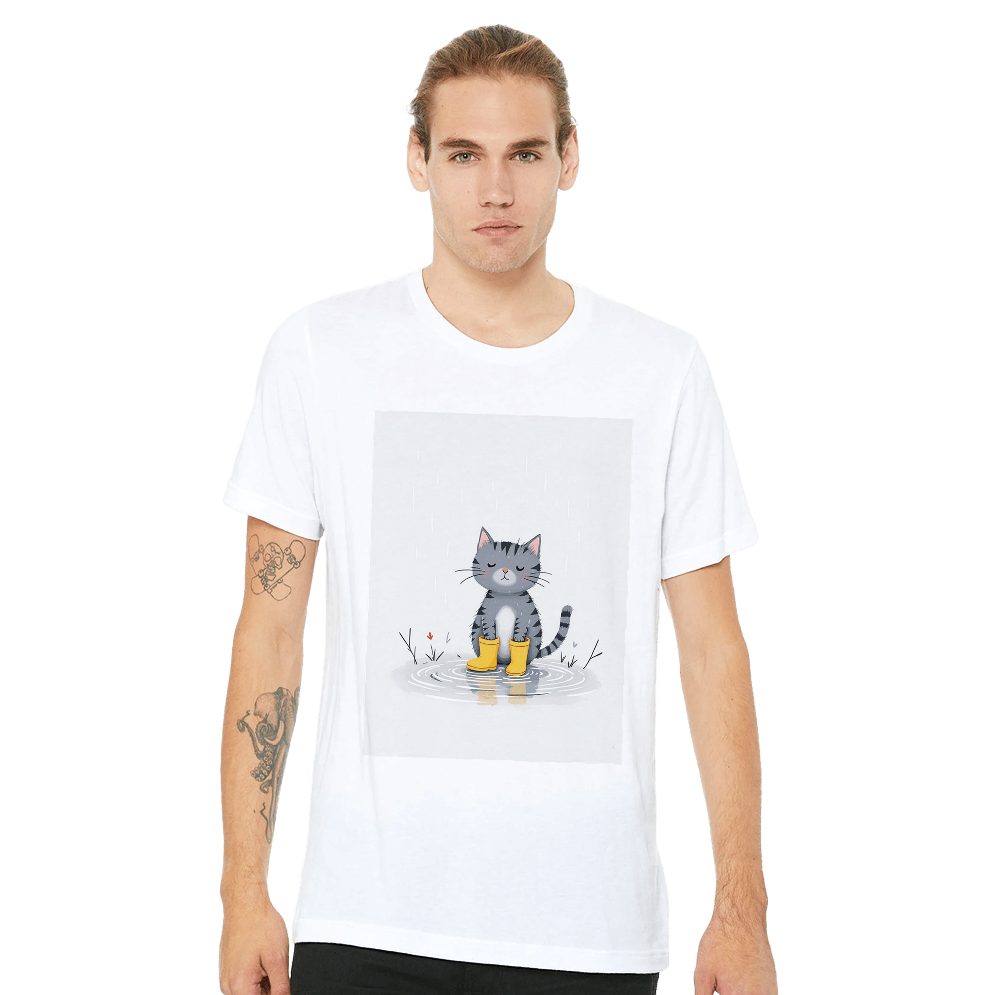 Cat In Rain Puddle T-Shirt | Unique Gift UK - Wild Thread Co