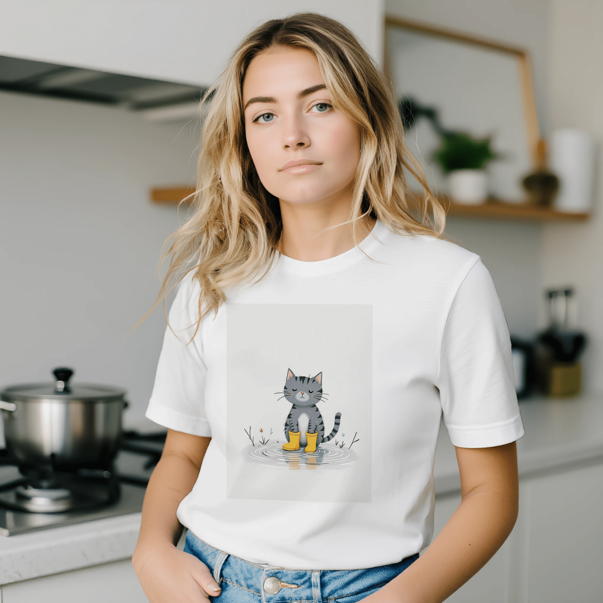 Cat In Rain Puddle T-Shirt | Unique Gift UK - Wild Thread Co