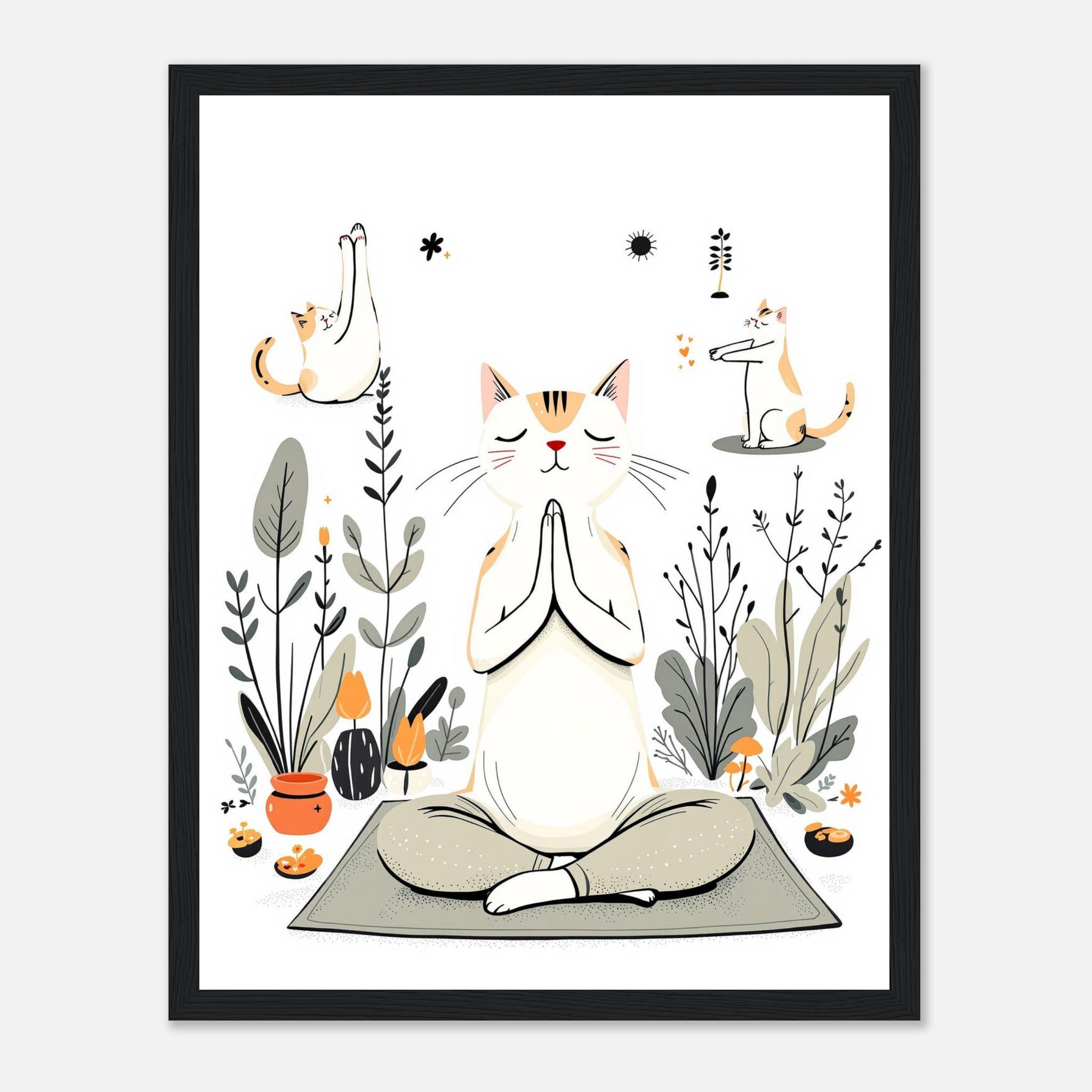 Cat Yoga Poses Art Wall Art Ready to Hang UK Framed Print Hang Framed Art Print — detail view | Wild Thread Co