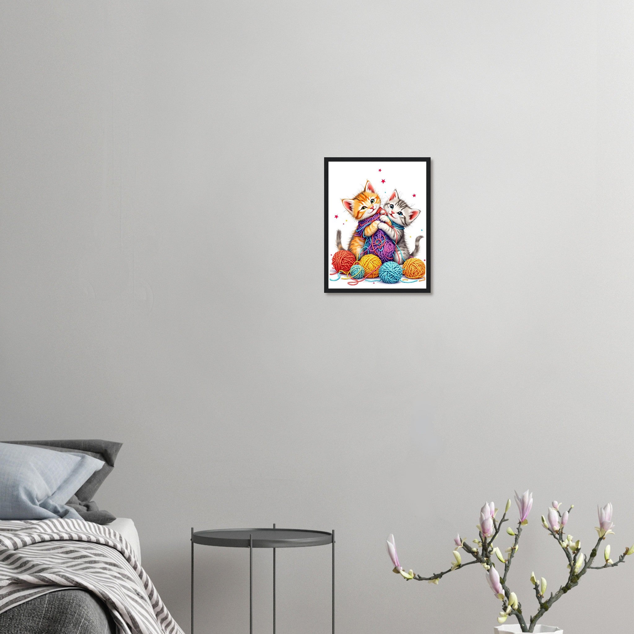 Cats Playing Yarn Art Wall Art Ready to Hang UK Framed Print H Framed Art Print — detail view | Wild Thread Co