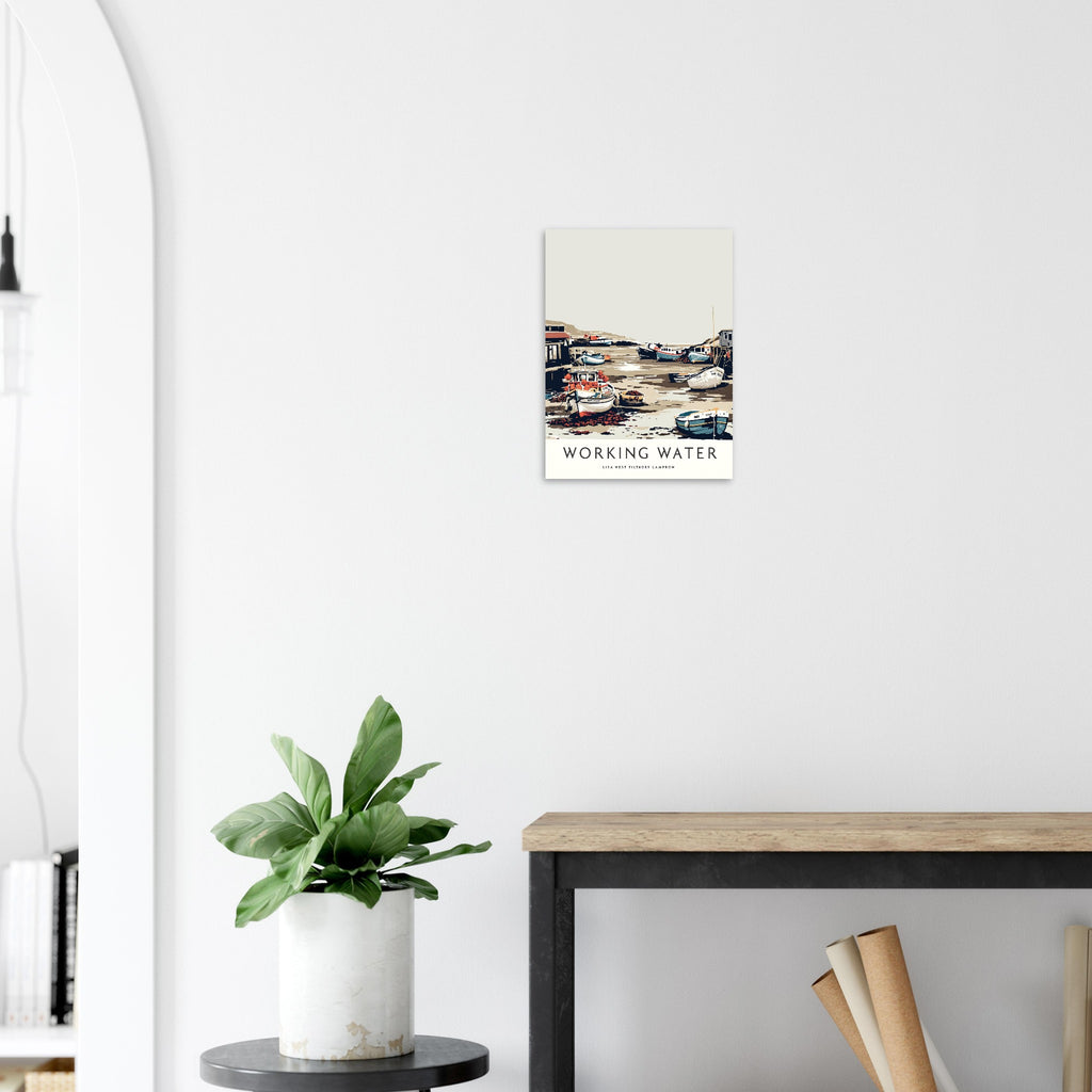 Fishing Harbour Low Tide Cornish Wall Art A1 UK Art Print Poster Wall Art UK — Art Print | Wild Thread Co