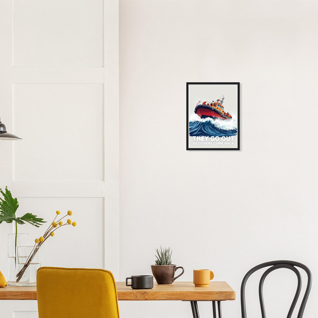 Rnli Lifeboat Launching Heavy Seas Framed Art Print — detail view | Wild Thread Co