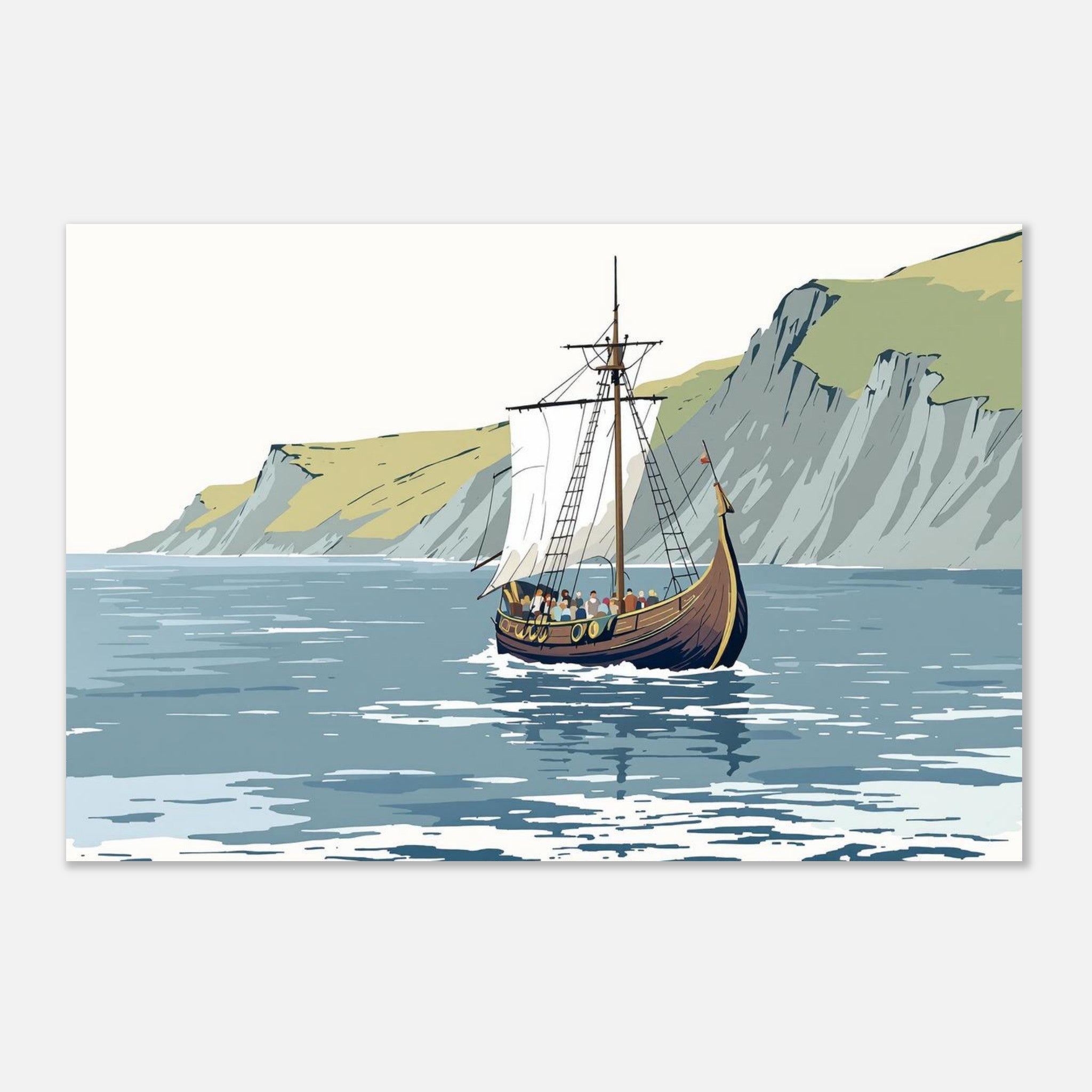 Viking Longship Approaching Britain Print Material — detail view | Wild Thread Co