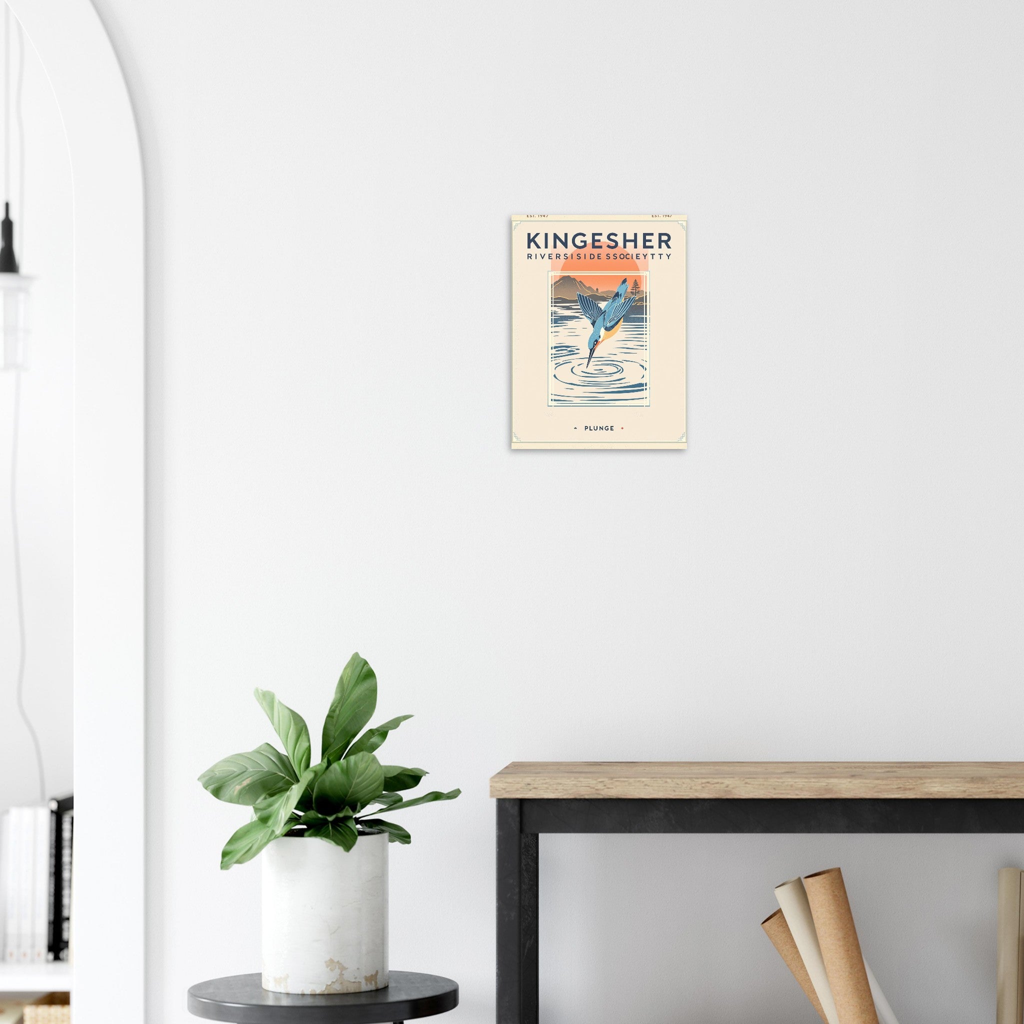 Kingfisher Vintage Travel Poster Art Print — detail view | Wild Thread Co