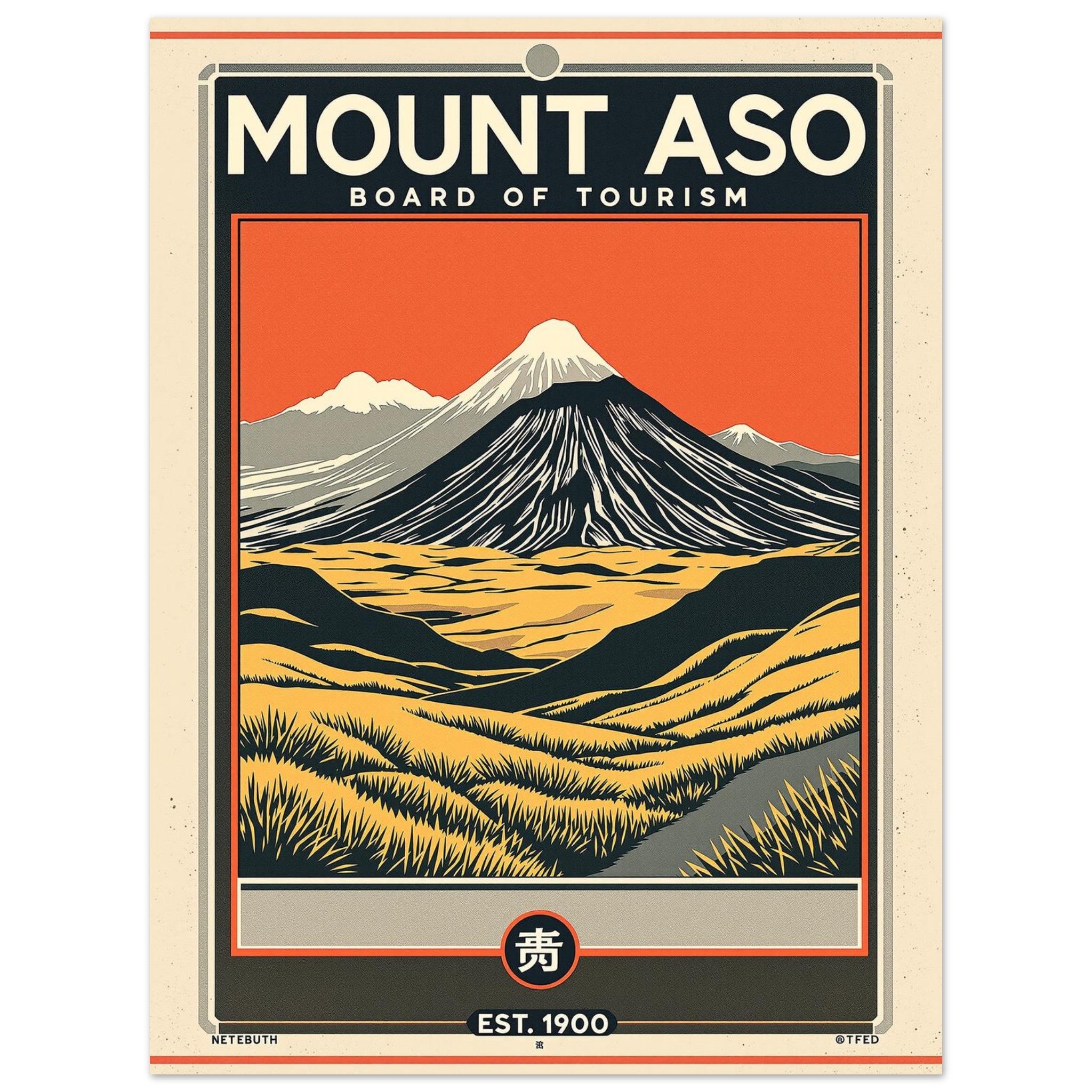 Mount Aso Vintage Travel Poster Art Print — detail view | Wild Thread Co