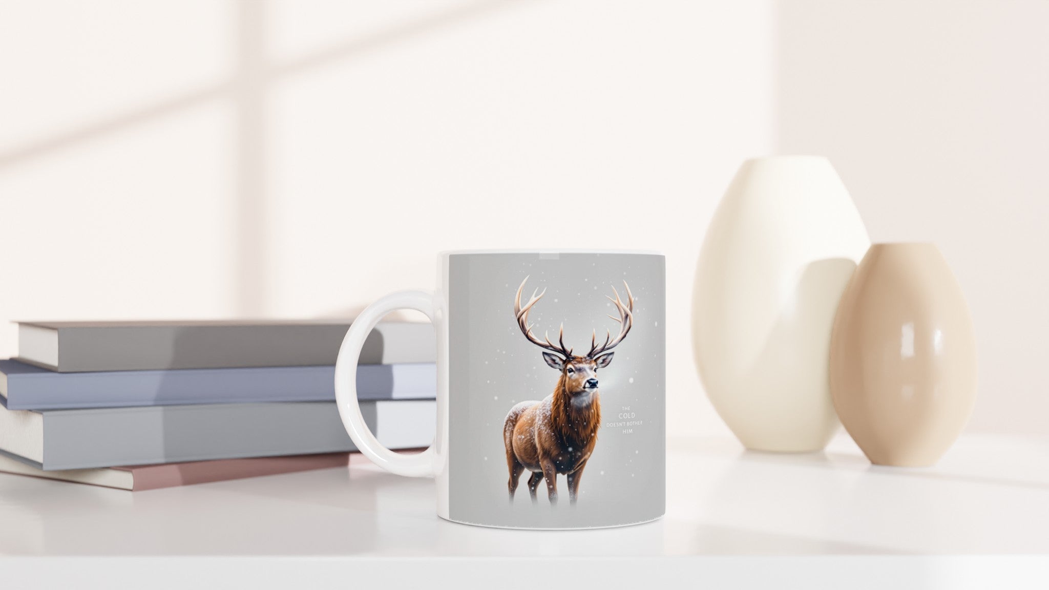 Red Deer Winter Stag Mug — detail view | Wild Thread Co