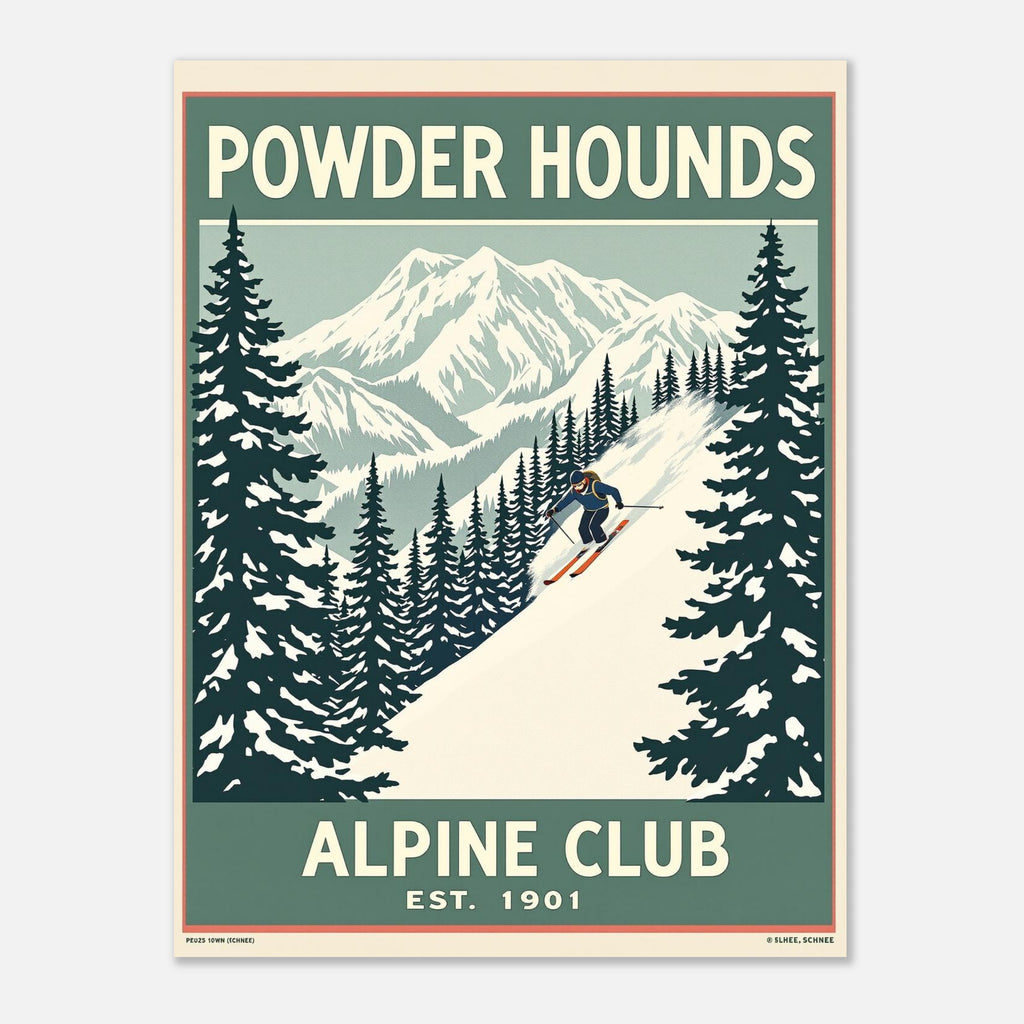 Powder Hounds Vintage Travel Poster Art Print — detail view | Wild Thread Co