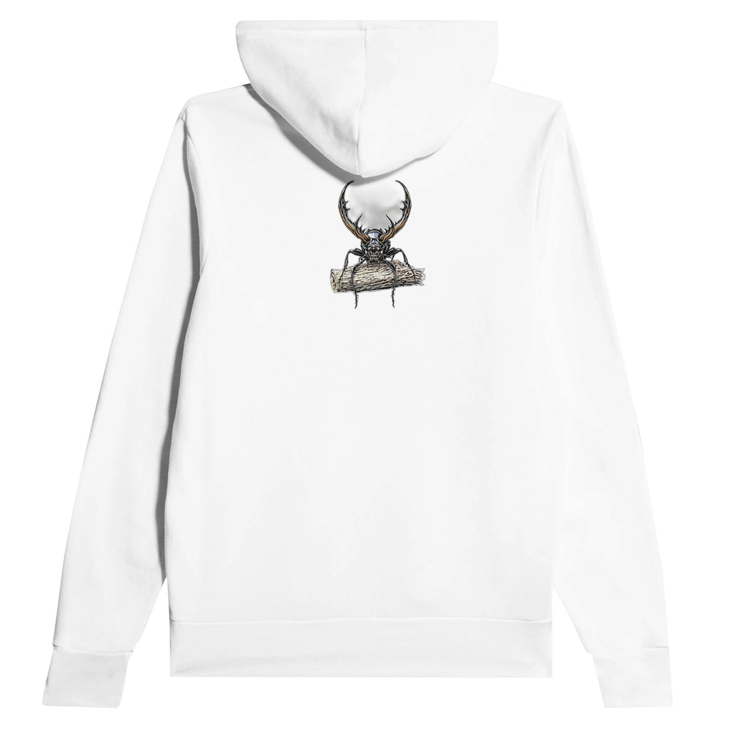 Stag Beetle Oak Log Hoodie — detail view | Wild Thread Co
