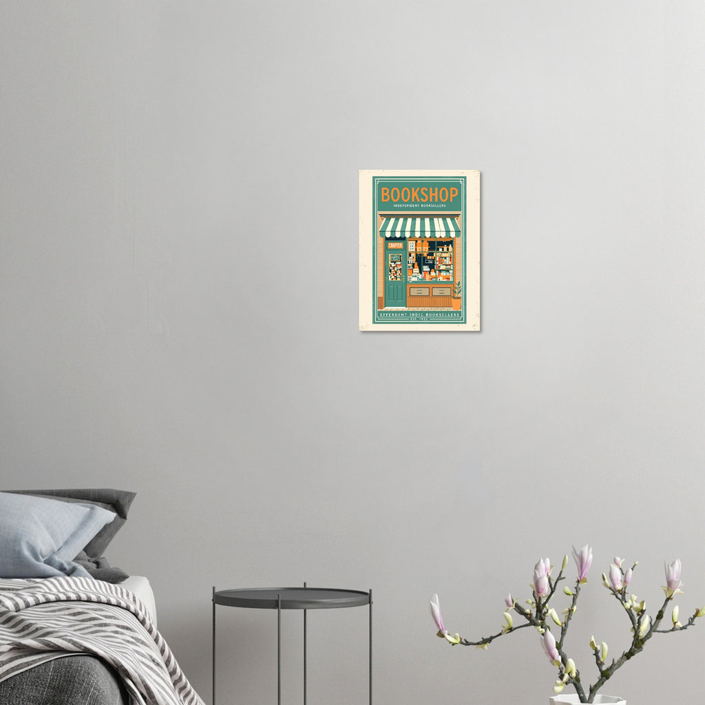 Bookshop Vintage Travel Poster Art Print — detail view | Wild Thread Co