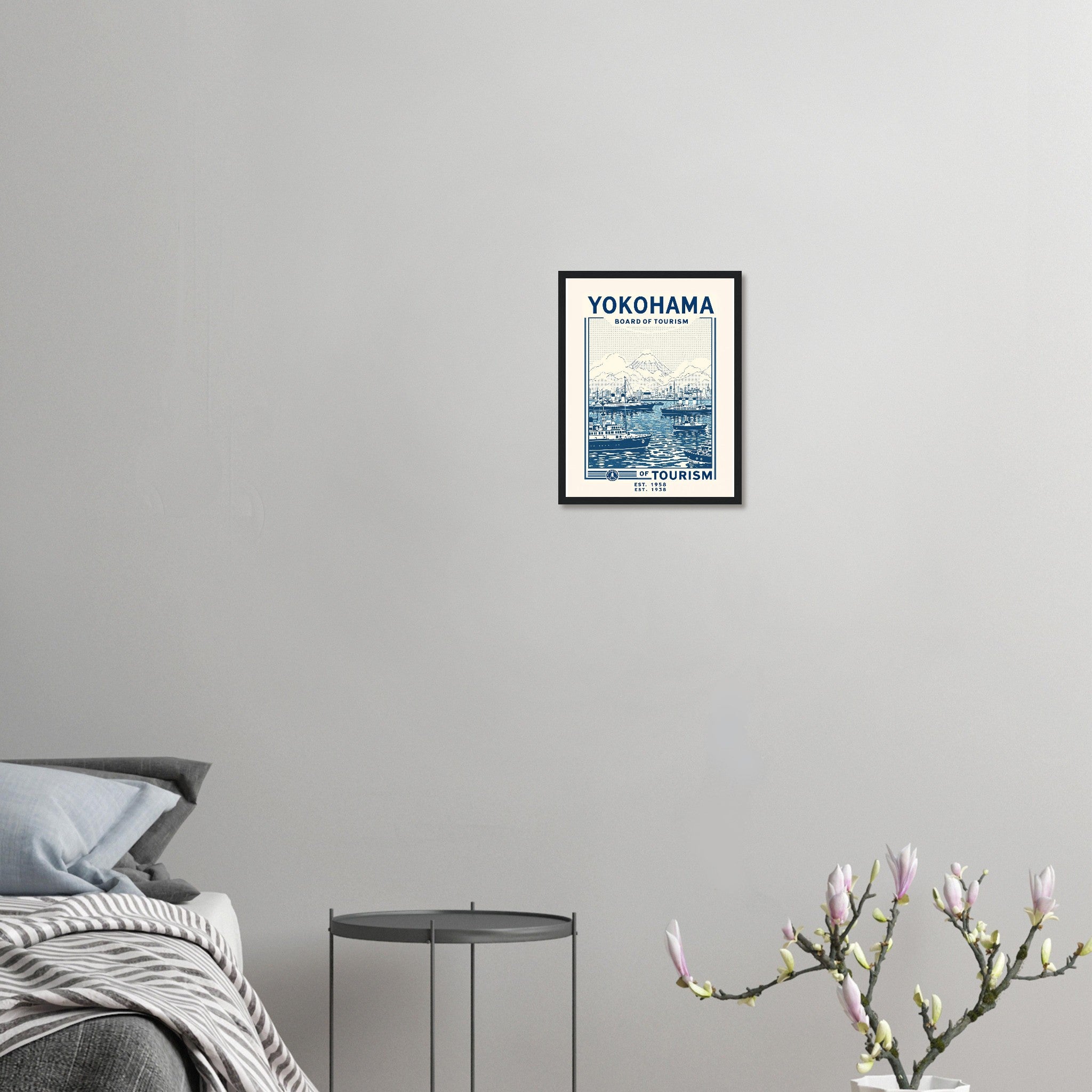 Yokohama Vintage Travel Poster Framed Art Print — detail view | Wild Thread Co