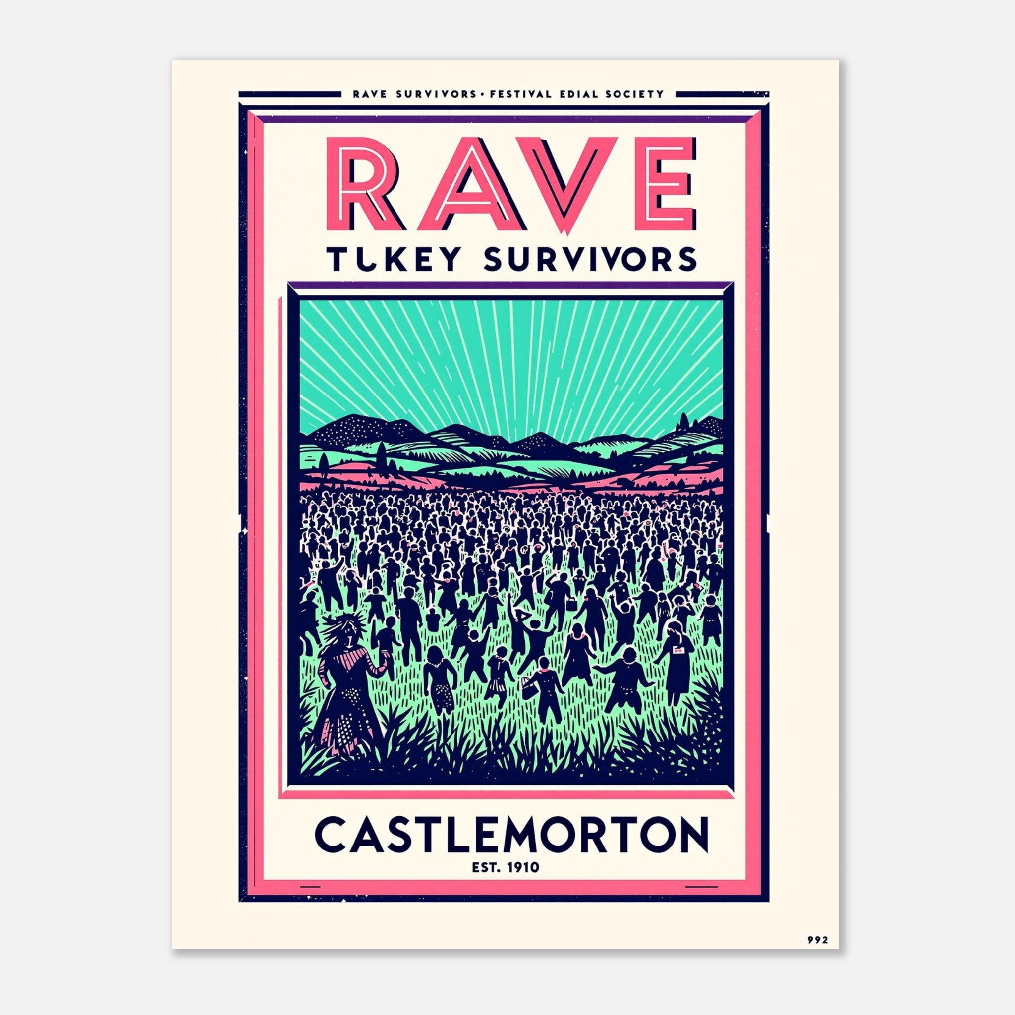 Rave Survivors Vintage Travel Poster Art Print — detail view | Wild Thread Co