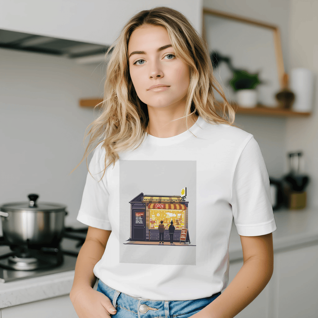 Chip Shop Night Neon T-Shirt | Funny Chippy Gift for Fish & Chips Lovers - Wild Thread Co