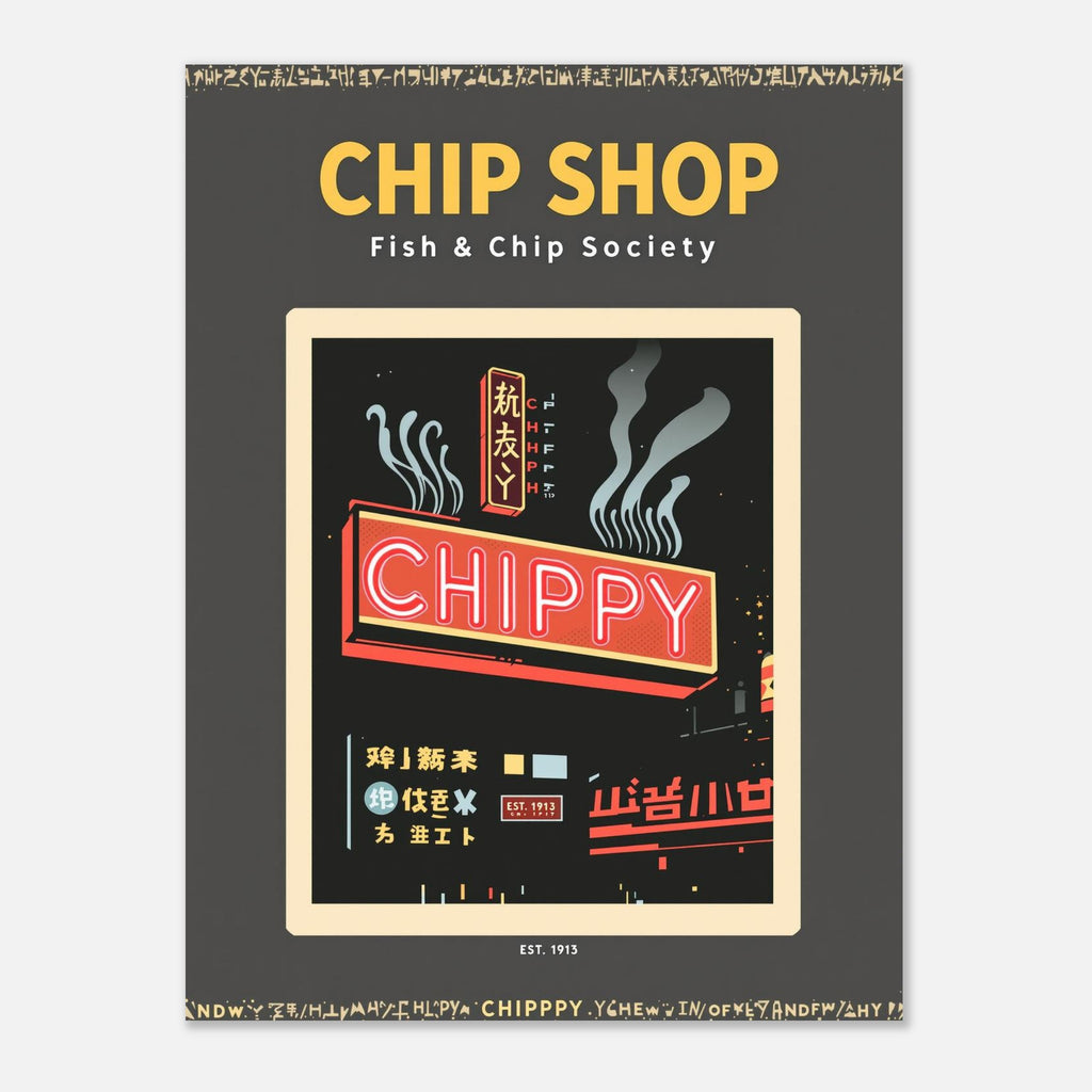 Chip Shop Vintage Travel Art Wall Art UK Art Print Poster Wall Art UK UK Gift Art Print — detail view | Wild Thread Co