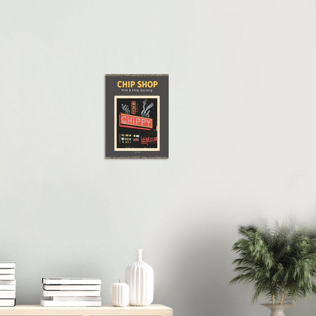 Chip Shop Vintage Travel Art Wall Art UK Art Print Poster Wall Art UK UK Gift Art Print — detail view | Wild Thread Co