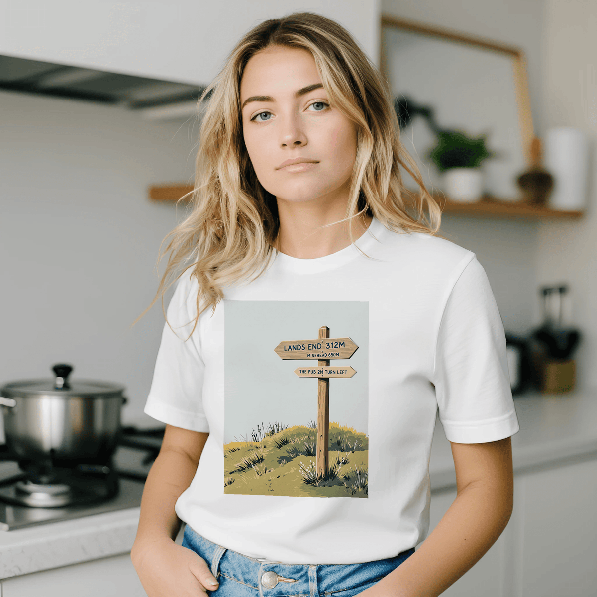 Coastal Path Signpost T-Shirt | SWCP Walking Tee Navy - Wild Thread Co