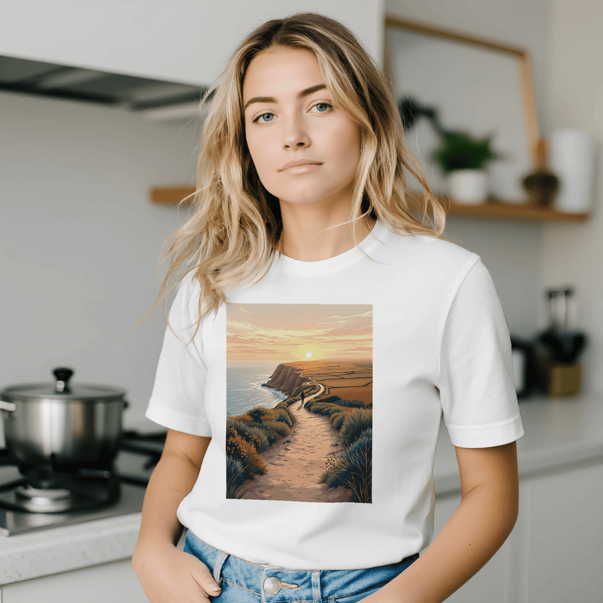 Coastal Walking Tee | Dawn Path Design | UK Coast Path Gift - Wild Thread Co