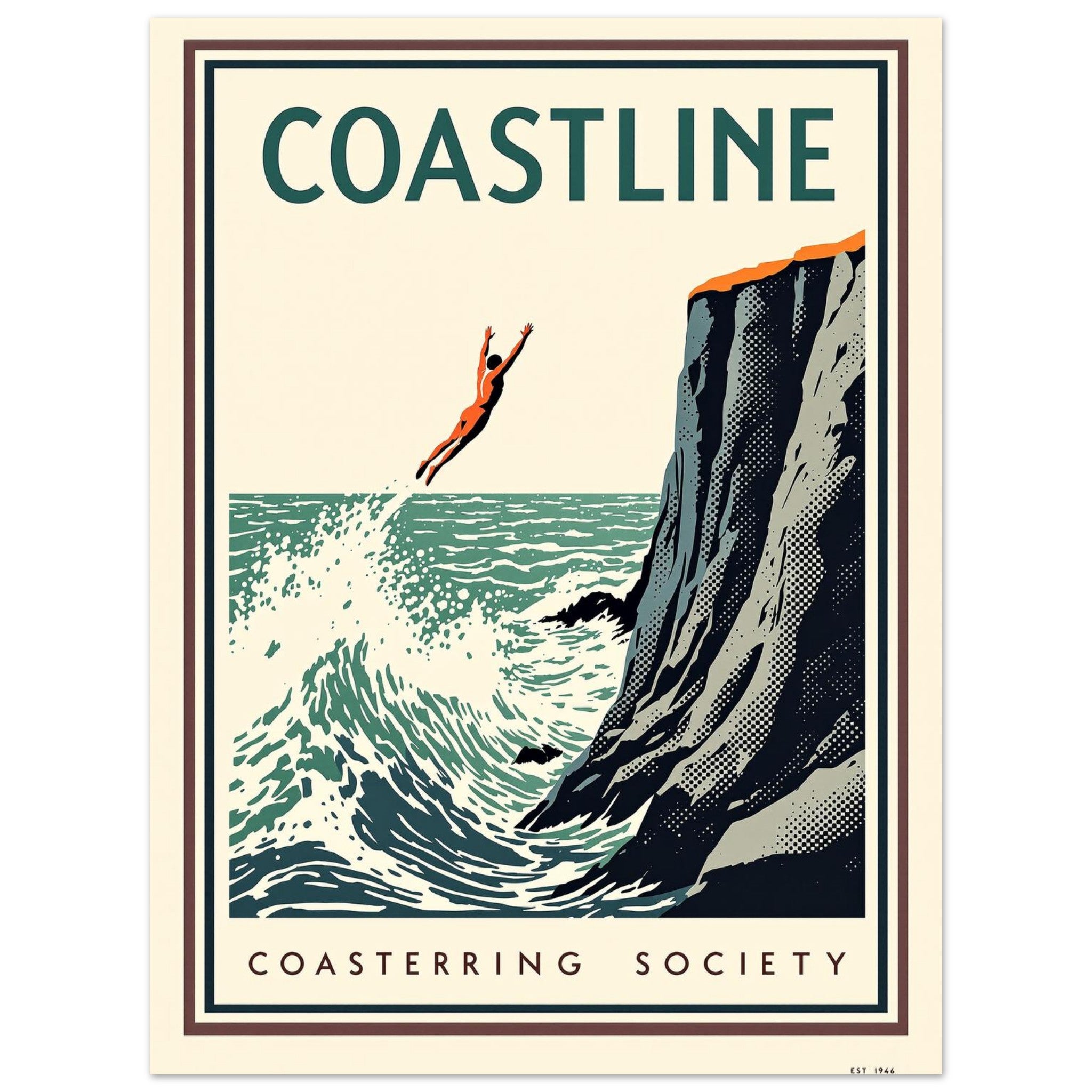 Coastline Vintage Travel Art Wall Art UK Art Print Poster Wall Art UK UK Gift Art Print — detail view | Wild Thread Co