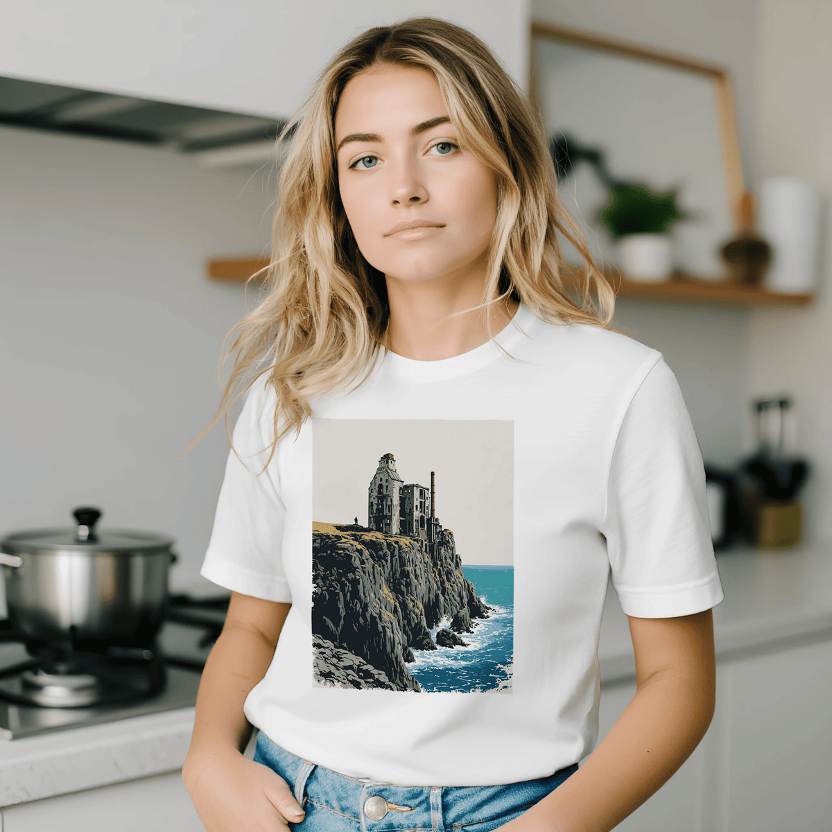 Cornish Tin Mine T-Shirt | Heritage Cliff Design | Cornwall Gift Tee - Wild Thread Co