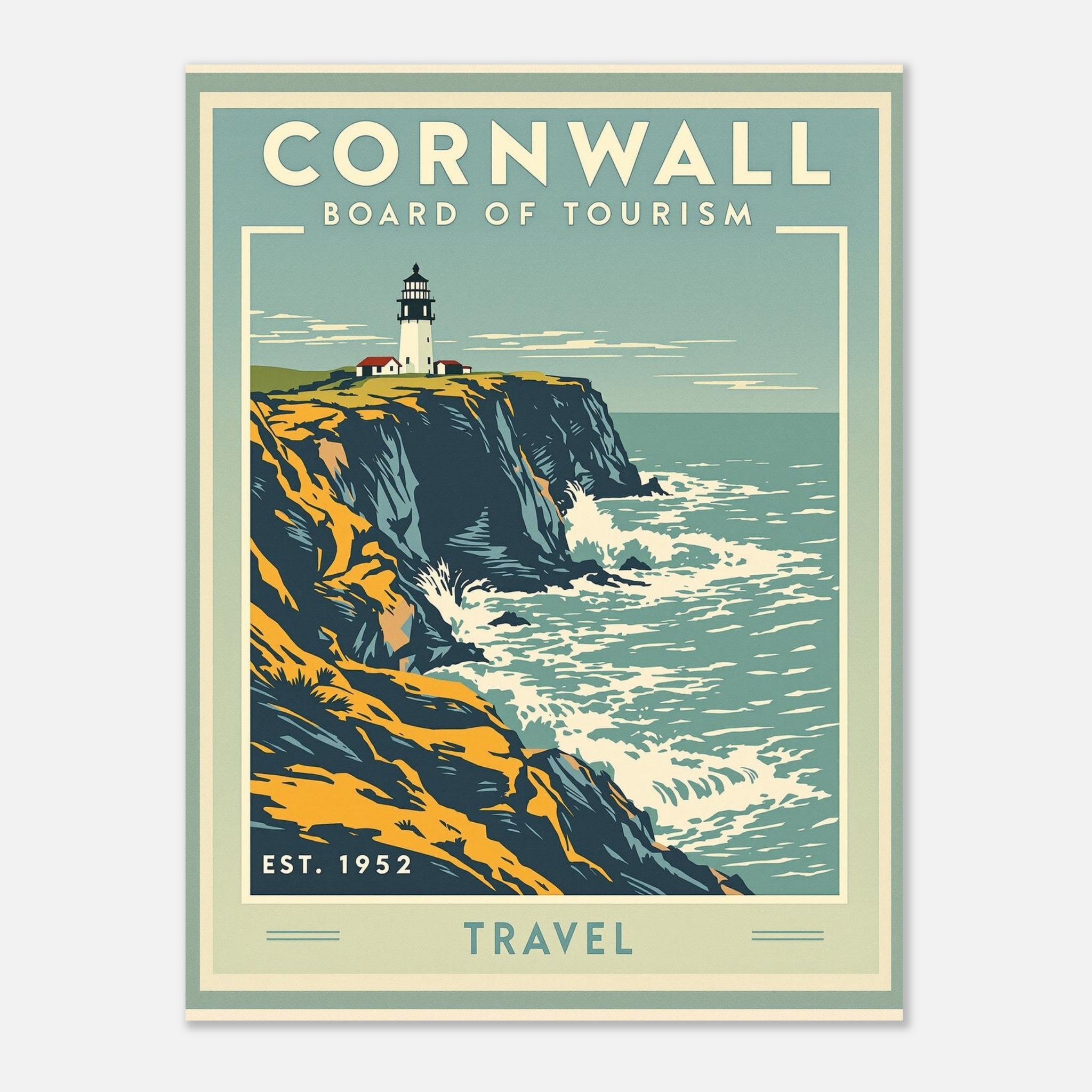 Cornwall Vintage Travel Art Wall Art UK Art Print Poster Wall Art UK UK Gift Art Print — detail view | Wild Thread Co