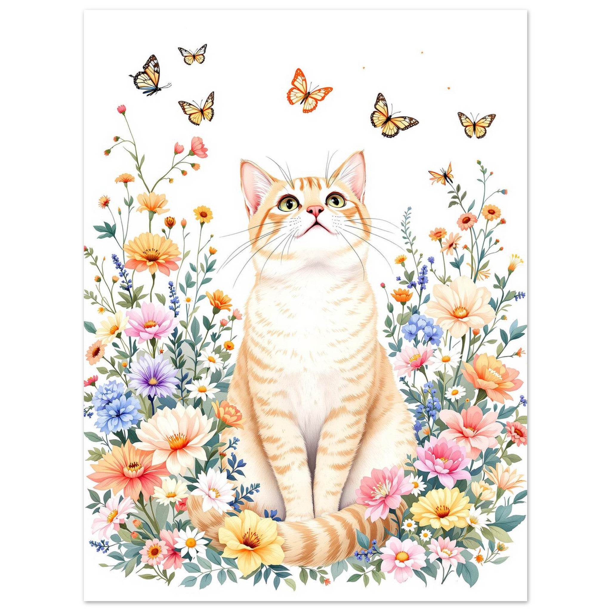 Cat In Flowers Art Print Poster Wall Art UK — Art Print | Wild Thread Co