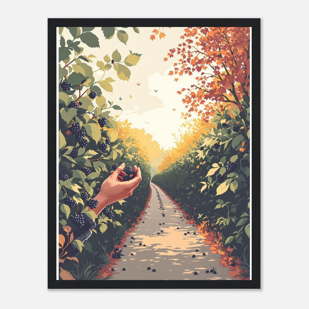 Hedgerow Blackberry Foraging Framed Print Wall Art Ready to Hang UK Framed Art Print — detail view | Wild Thread Co