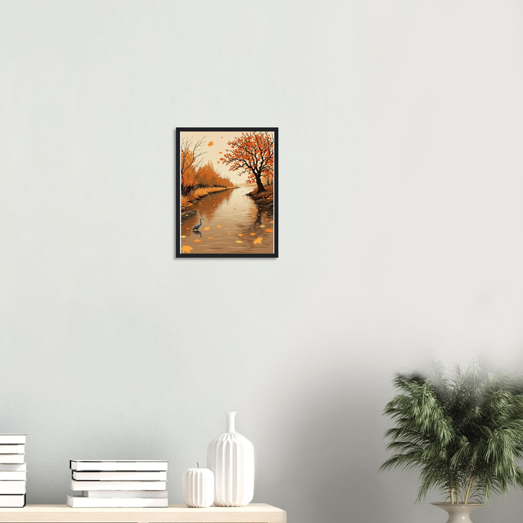 Autumn River Leaves Heron Bronze Framed Print — Framed Art Print | Wild Thread Co