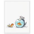Cat And Fish Bowl Art Framed Print Wall Art Ready to Hang UK Framed Art Print — detail view | Wild Thread Co