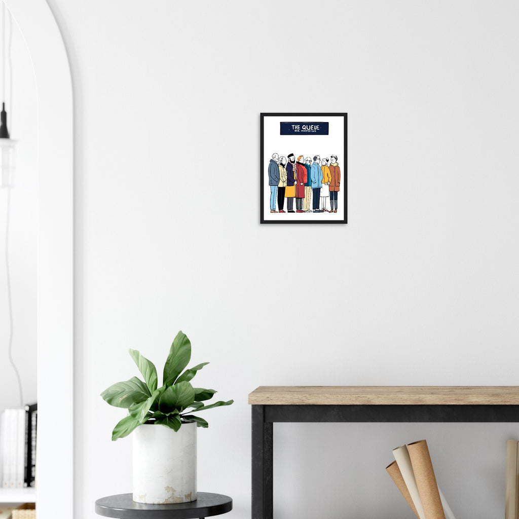 Queue As Institution Framed Print Wall Art Ready to Hang UK Framed Art Print — detail view | Wild Thread Co