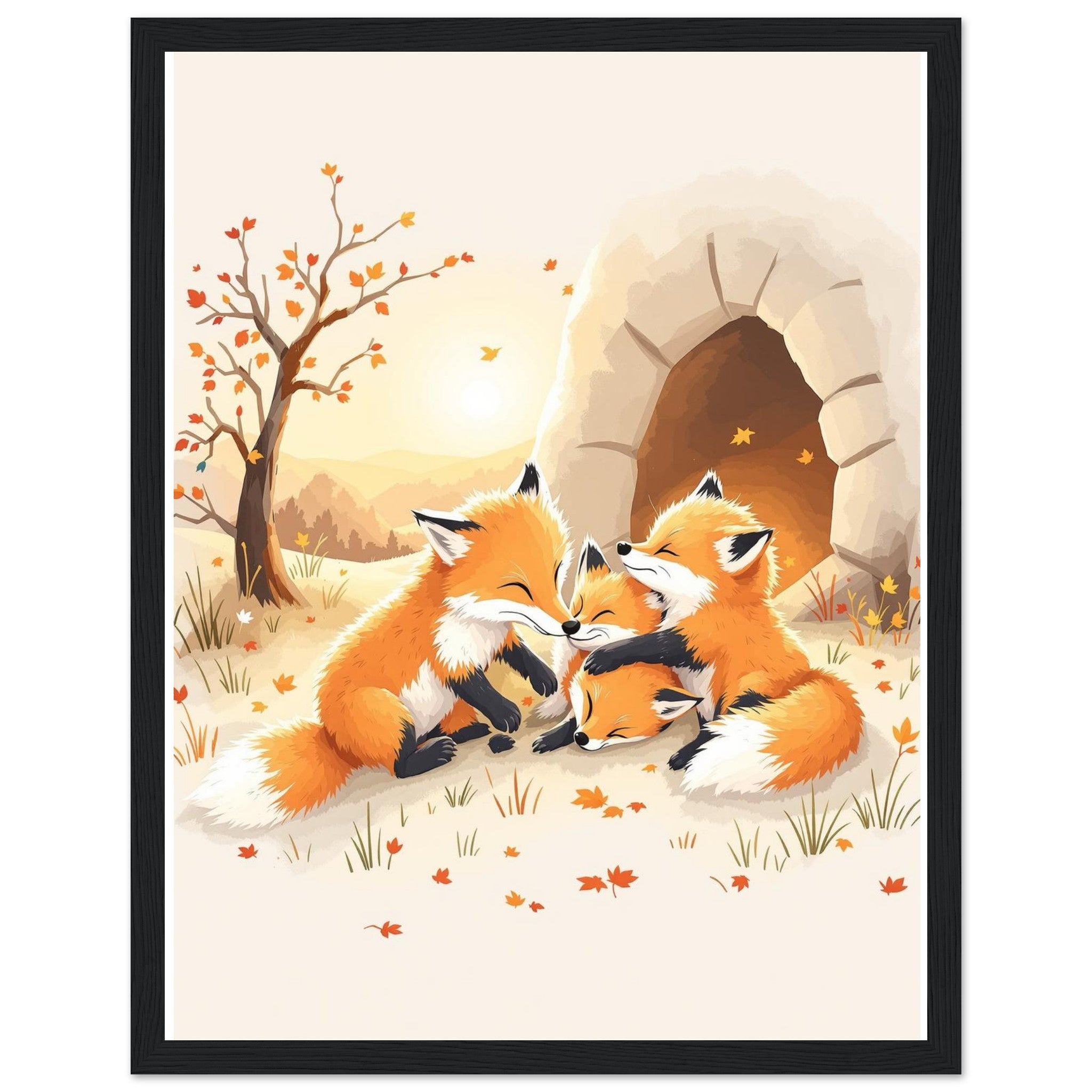 Fox Cubs Playing Framed Print Wall Art Ready to Hang UK — Framed Art Print | Wild Thread Co