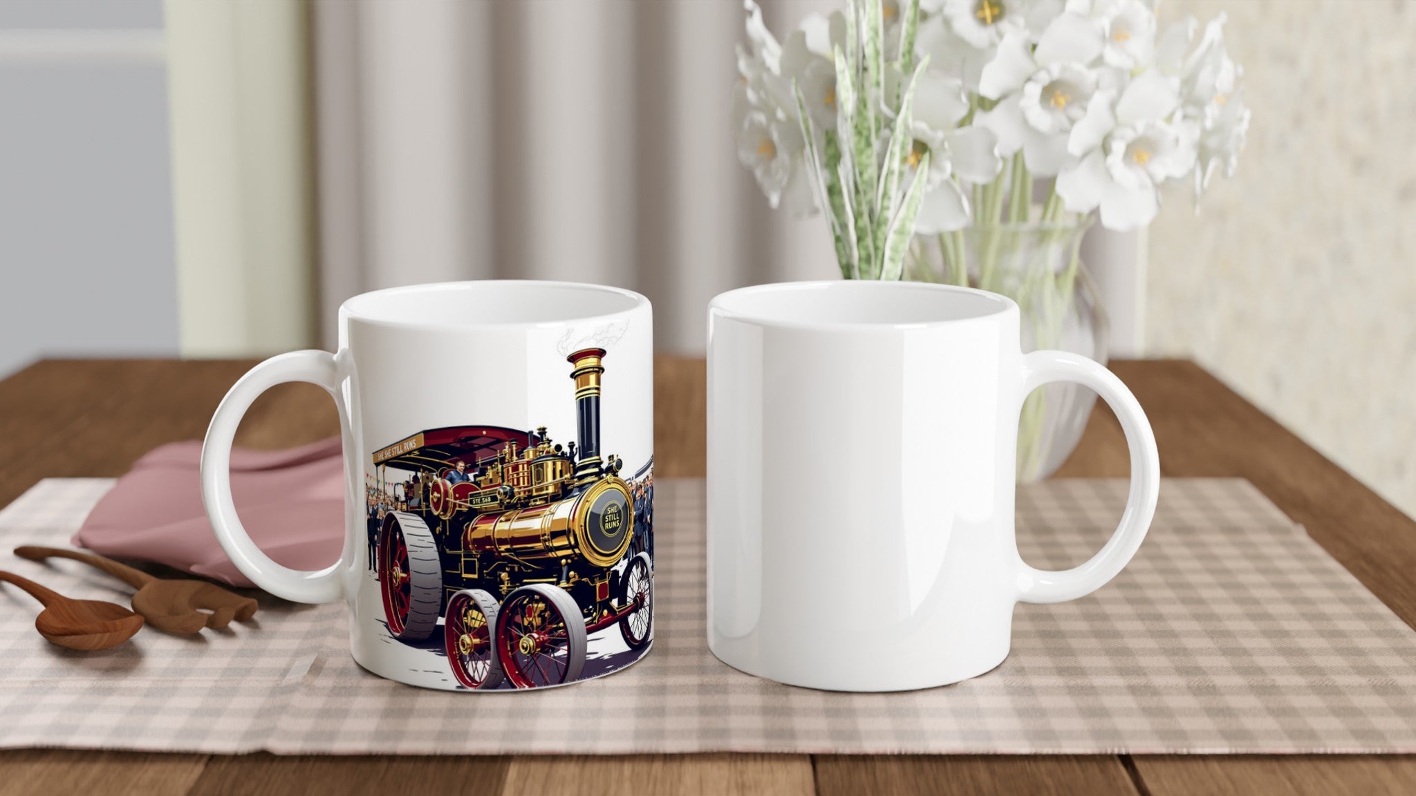 Steam Traction Engine Rally Mug — detail view | Wild Thread Co
