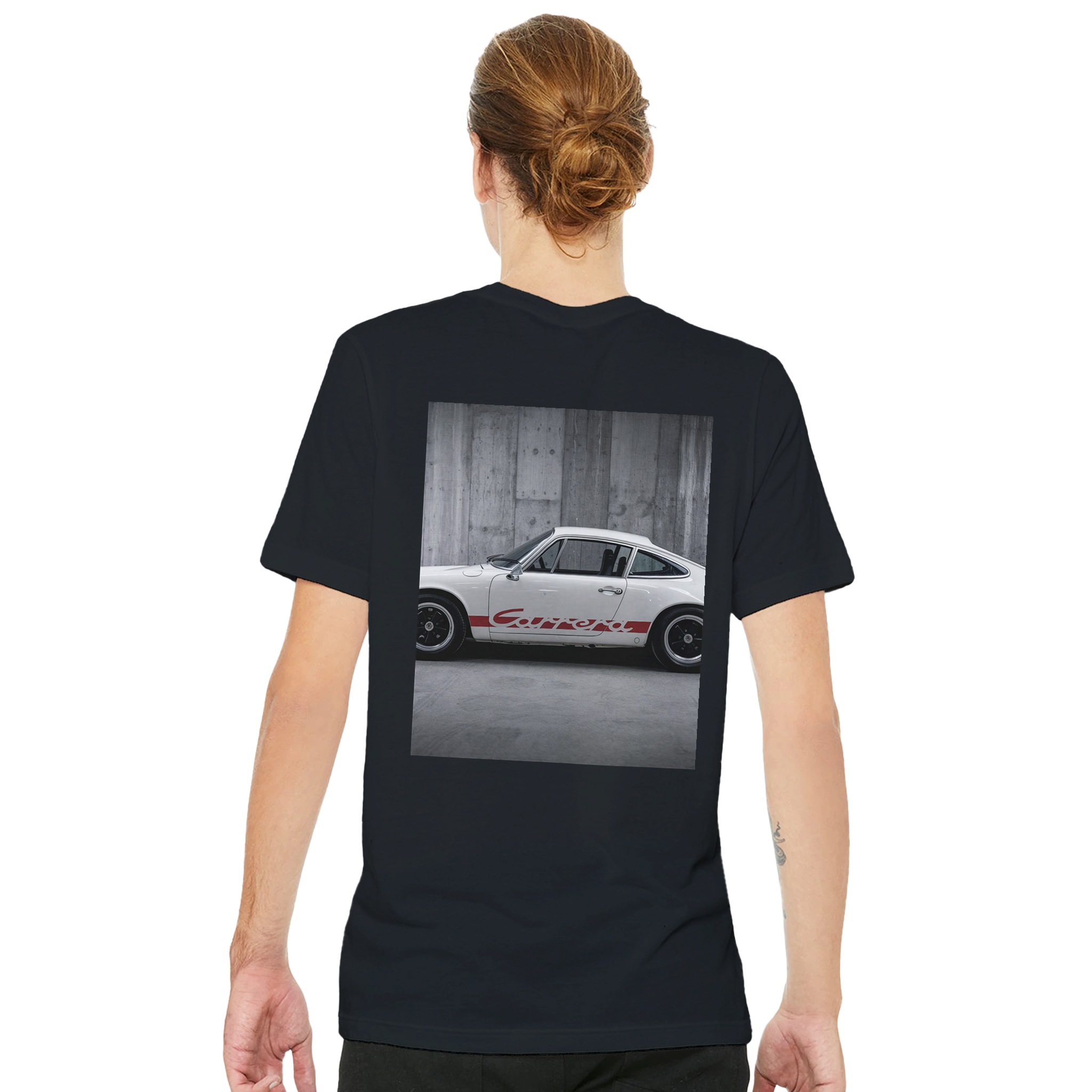 Porsche Carrera Rs 2.7 White Ducktail T-Shirt — detail view | Wild Thread Co