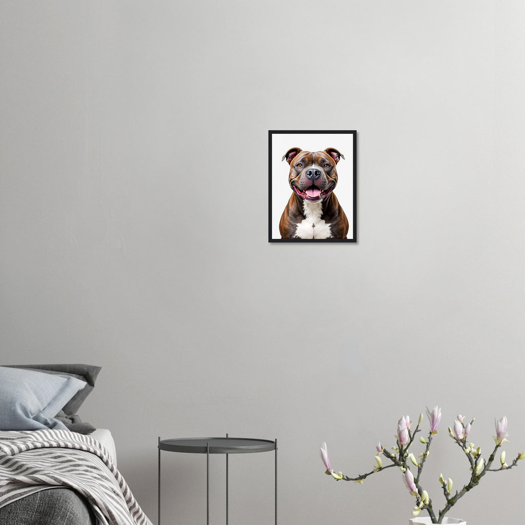 Staffie Smile Framed Art Print — detail view | Wild Thread Co