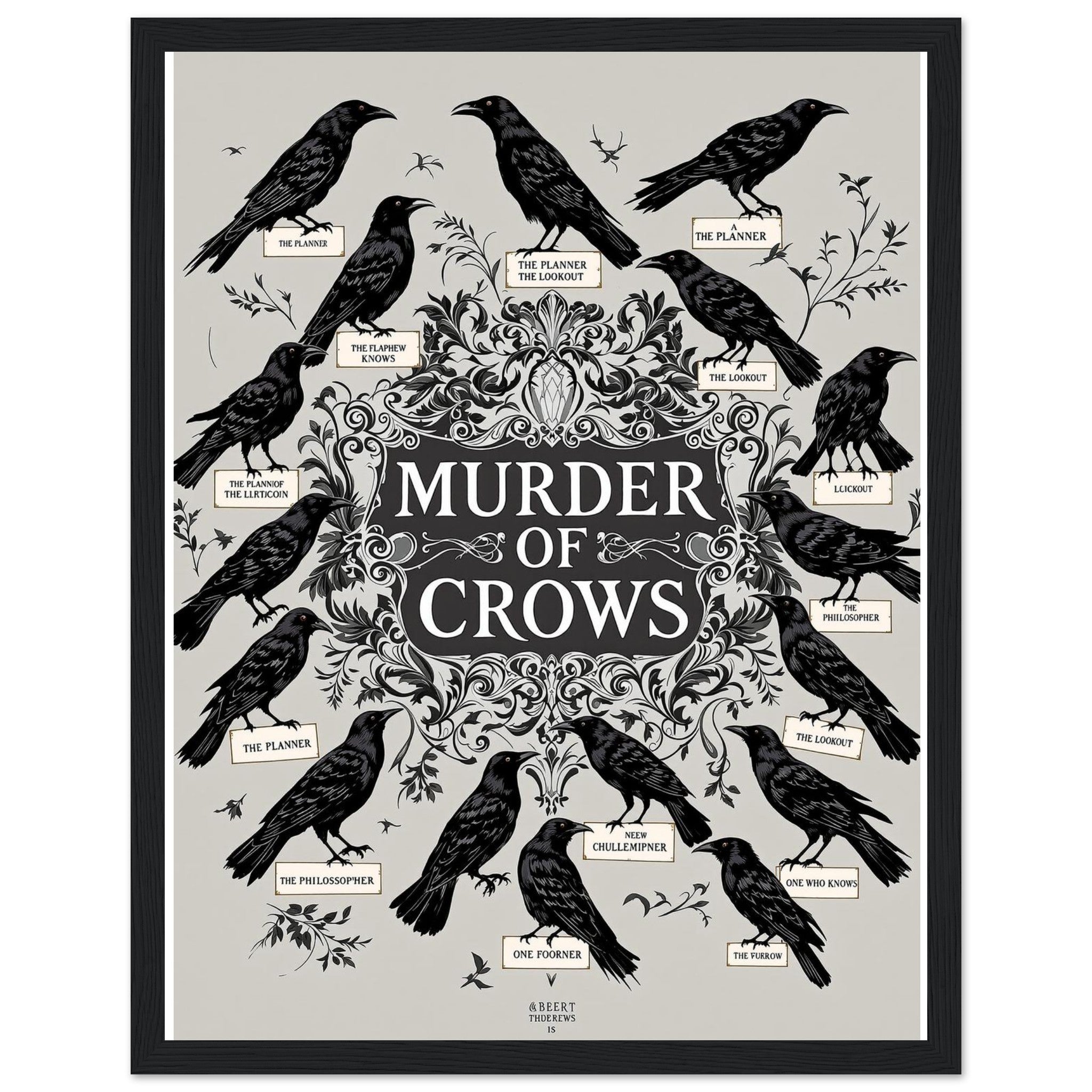 Dark Academia Ravens Murder Framed Print Wall Art Ready to Hang UK Framed Art Print — detail view | Wild Thread Co