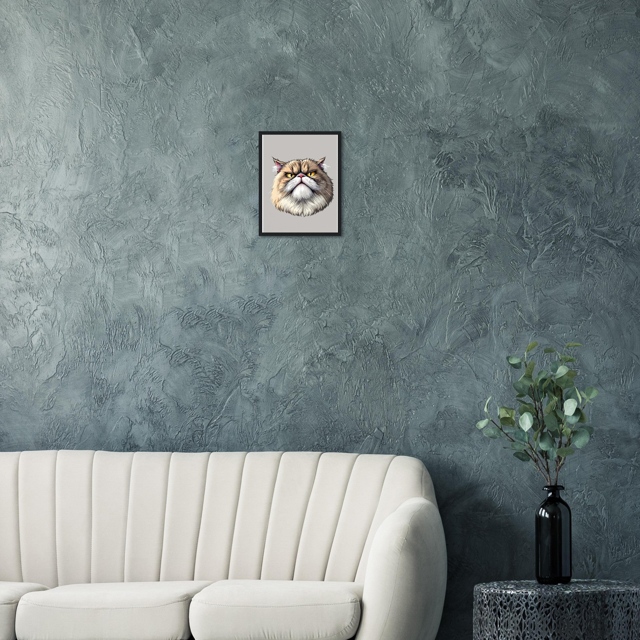 Grumpy Cat Face Art Framed Print Wall Art Ready to Hang UK Framed Art Print — detail view | Wild Thread Co