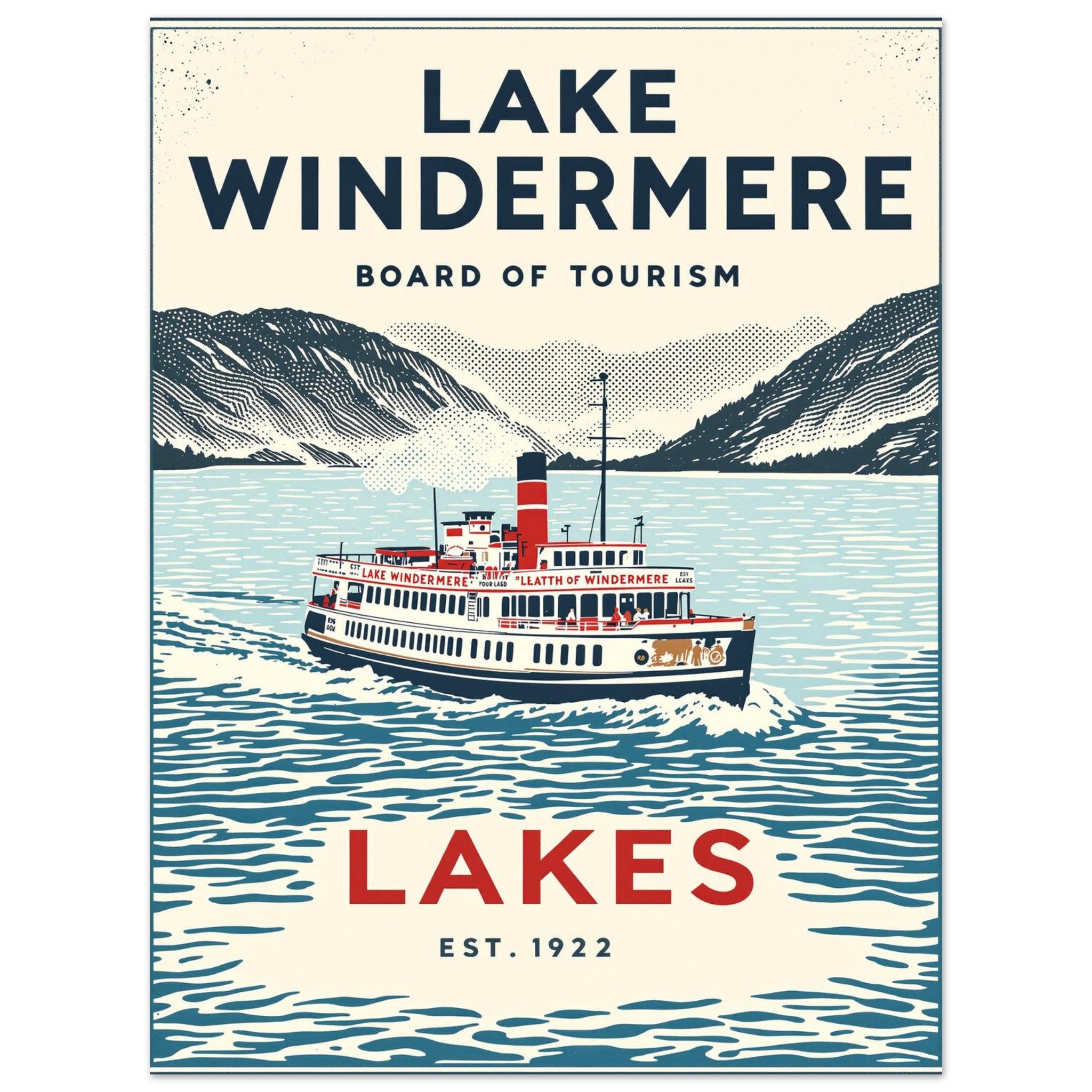 Lake Windermere Vintage Travel Poster Art Print — detail view | Wild Thread Co
