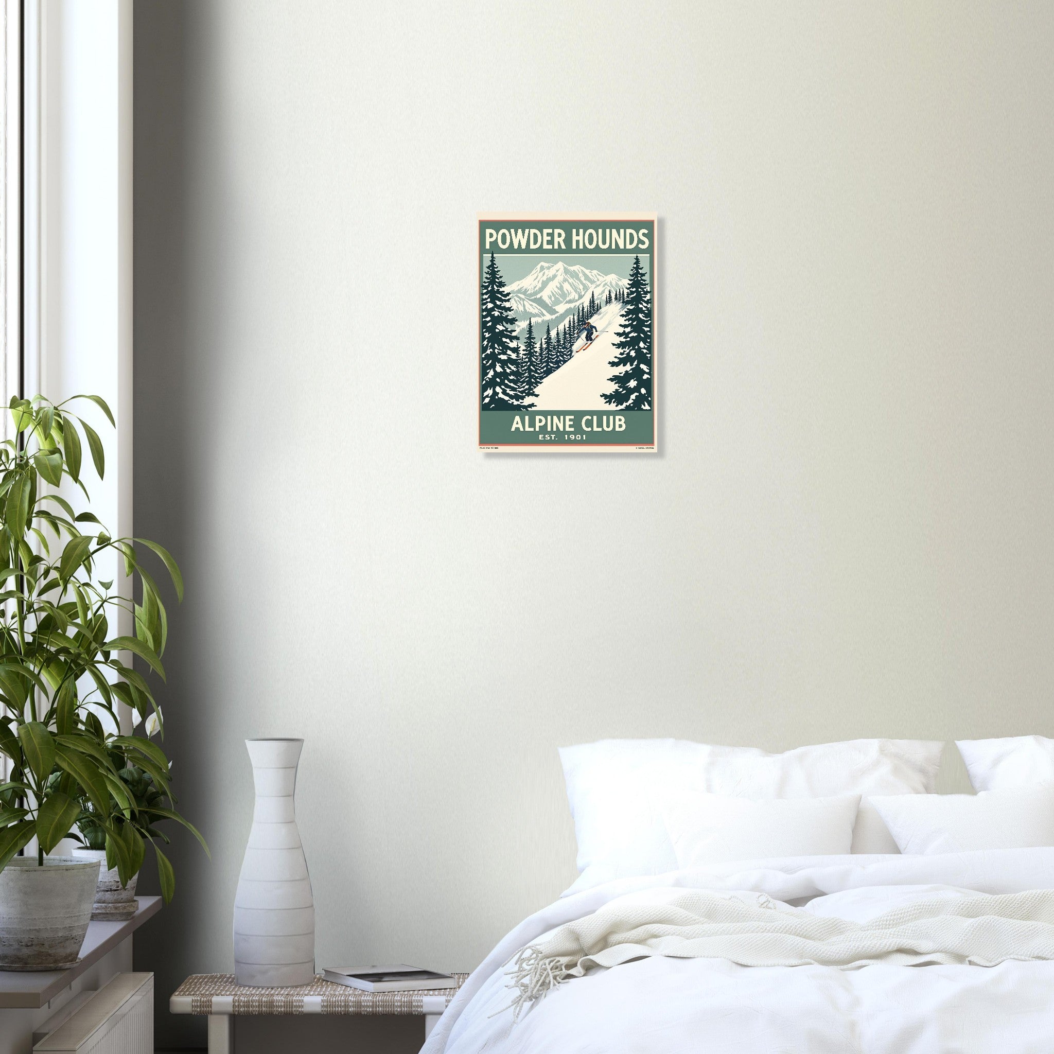 Powder Hounds Vintage Travel Poster Art Print — detail view | Wild Thread Co