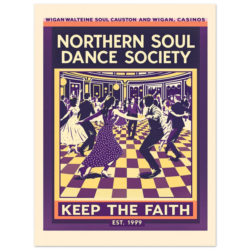 Northern Soul Vintage Travel Poster Art Print — detail view | Wild Thread Co