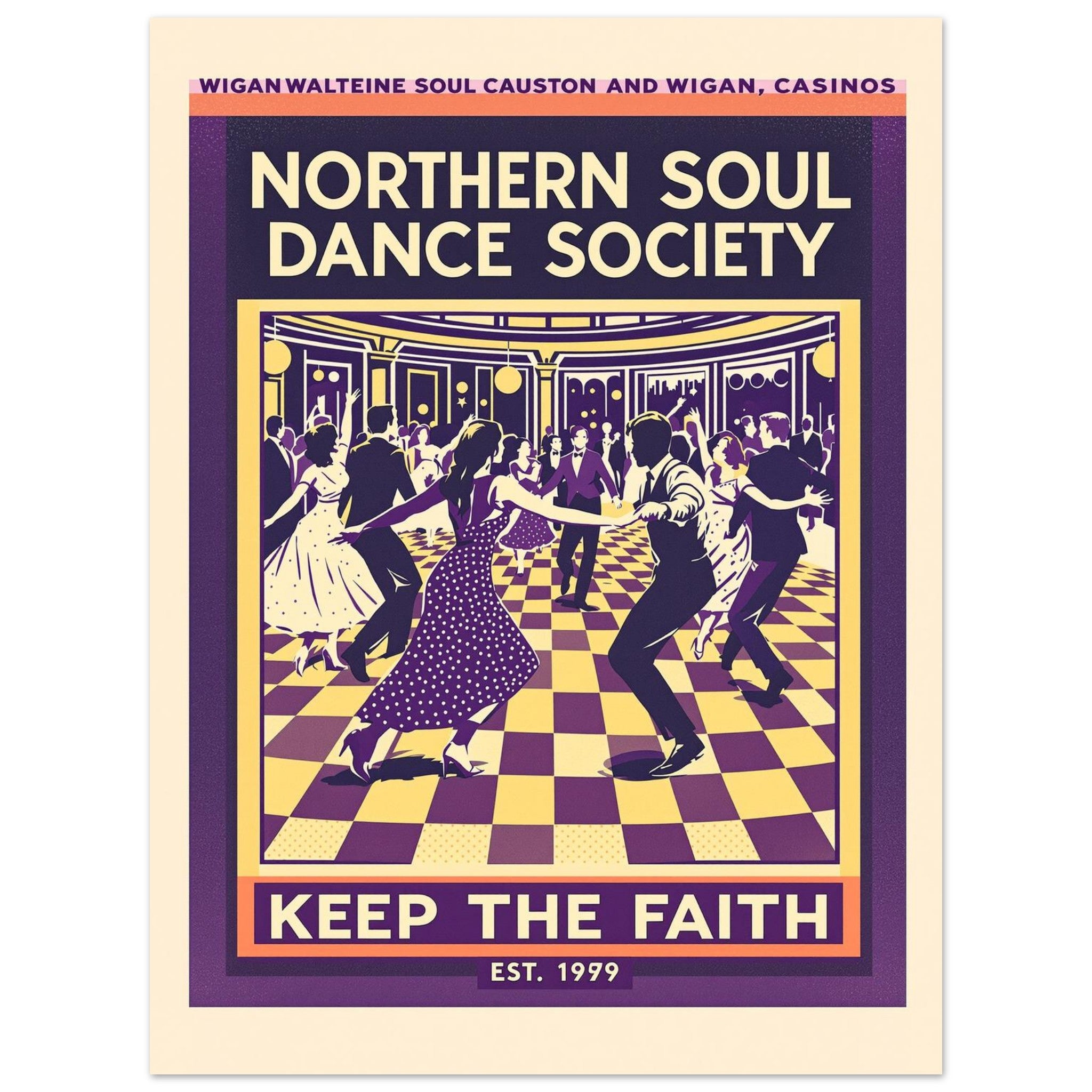 Northern Soul Vintage Travel Poster Art Print — detail view | Wild Thread Co