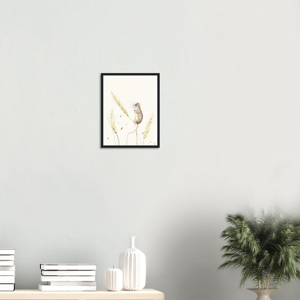 Harvest Mouse Wheat Stem Framed Print Wall Art Ready to Hang UK Framed Art Print — detail view | Wild Thread Co