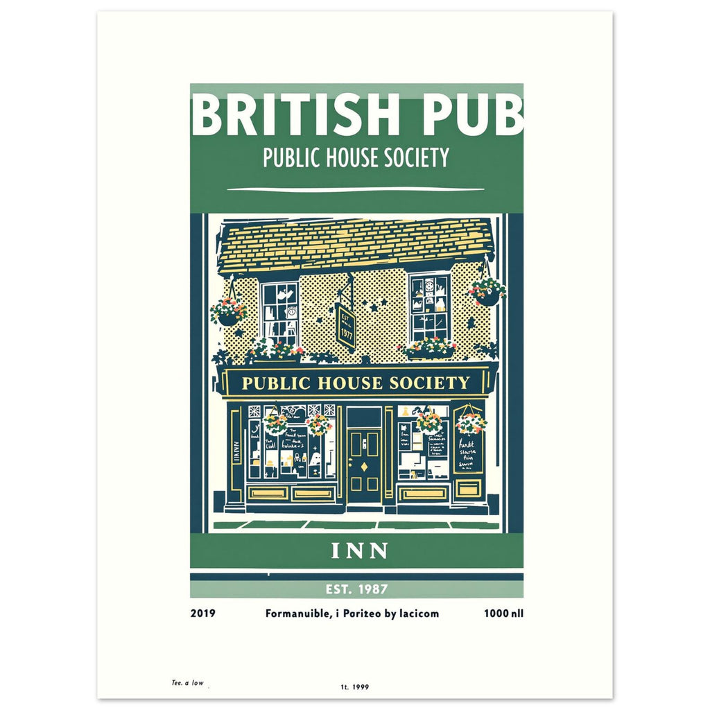 British Pub Vintage Travel Poster Art Print — detail view | Wild Thread Co