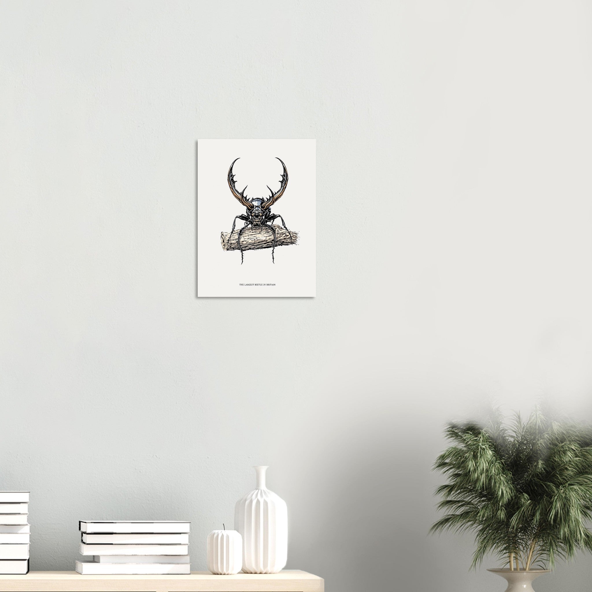 Stag Beetle Oak Log British Insect Art A1 UK Art Print Art Print — detail view | Wild Thread Co