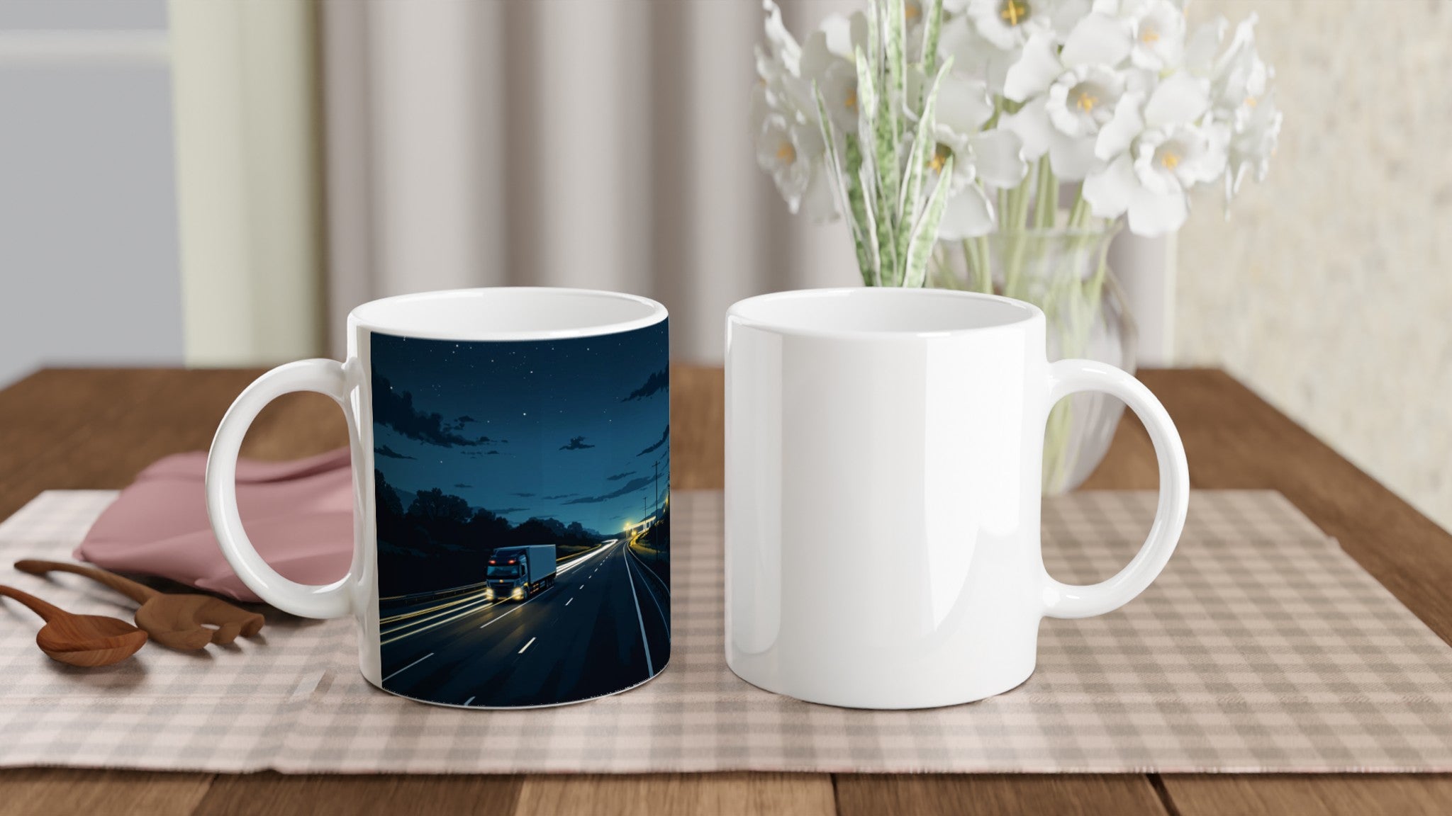 Lorry Driver Night Motorway Mug — detail view | Wild Thread Co