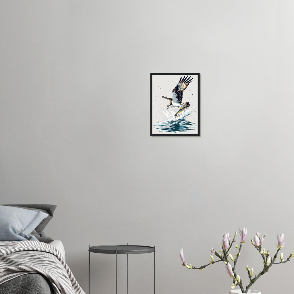 Osprey Diving Fishing River Framed Art Print — detail view | Wild Thread Co
