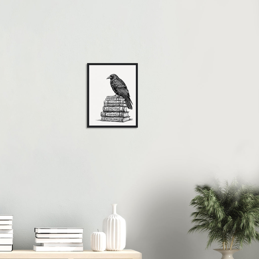 Dark Academia Raven Library Framed Print Wall Art Ready to Hang UK Framed Art Print — detail view | Wild Thread Co
